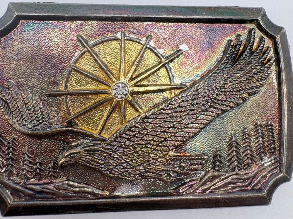 1980’s  Soaring Eagle Belt Buckle With Small Rhinestone Detail